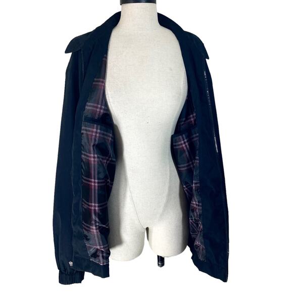 Black plaid lined utility jacket, mens large windbreaker coat by Covington - Picture 5 of 10